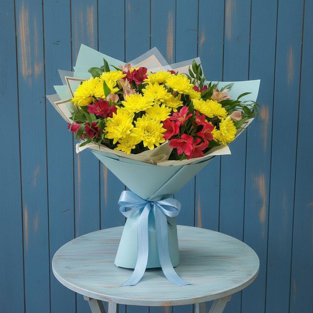 Букет цветов из: Альстромерии и Хризантемы в Янино 1