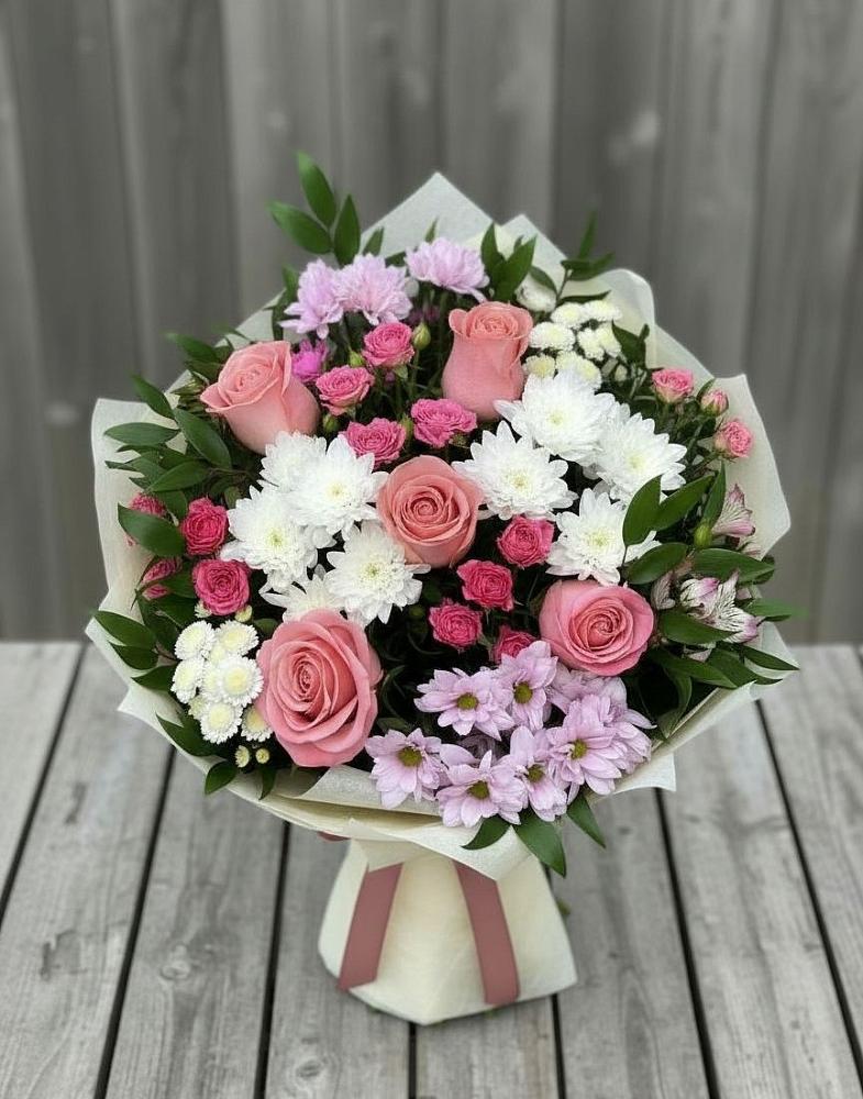 Букет цветов из: Альстромерии, Гвоздики, Розы и Хризантемы в Янино 1