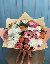 Букет цветов из:  Розы, Герберы и Хризантемы #REPLACE_PRED# Янино 1