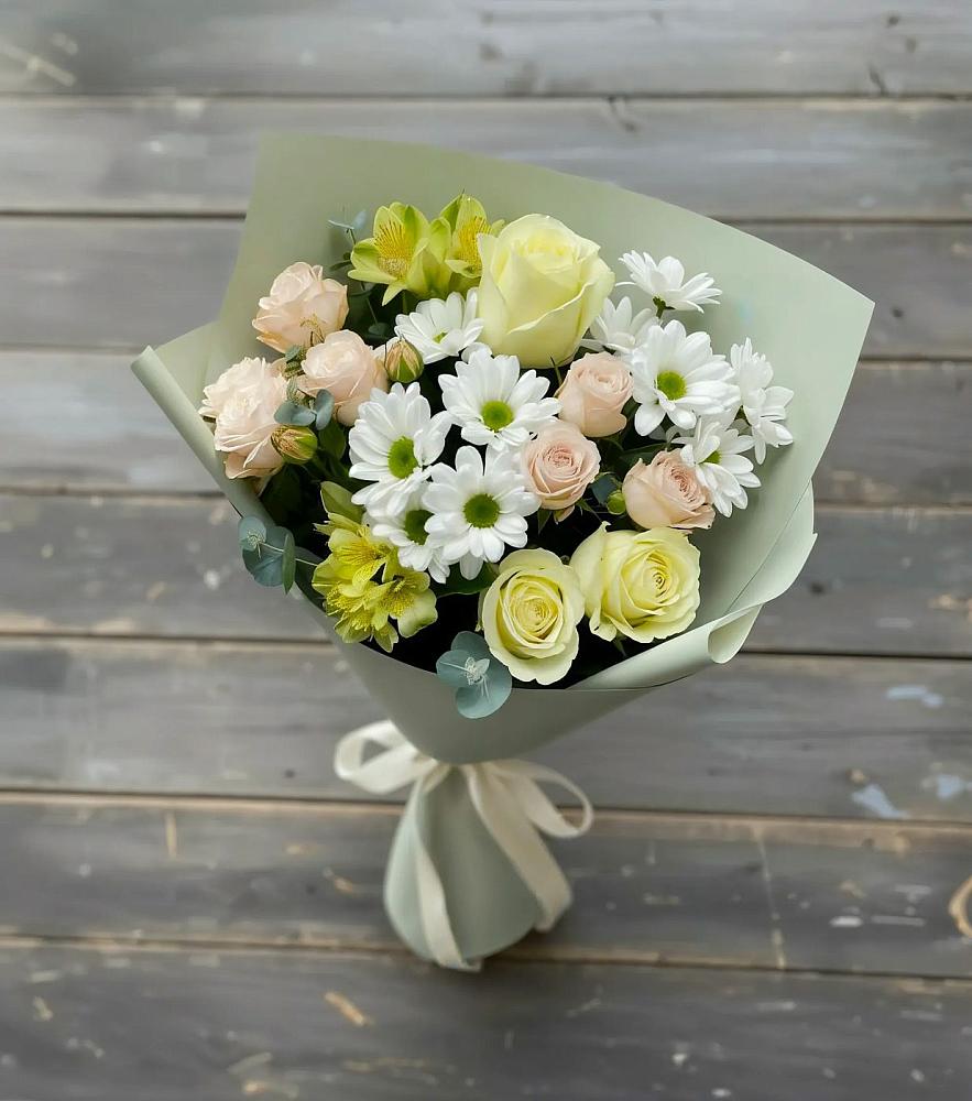 Букет цветов из: Альстромерии, Розы и Хризантемы в Янино 1
