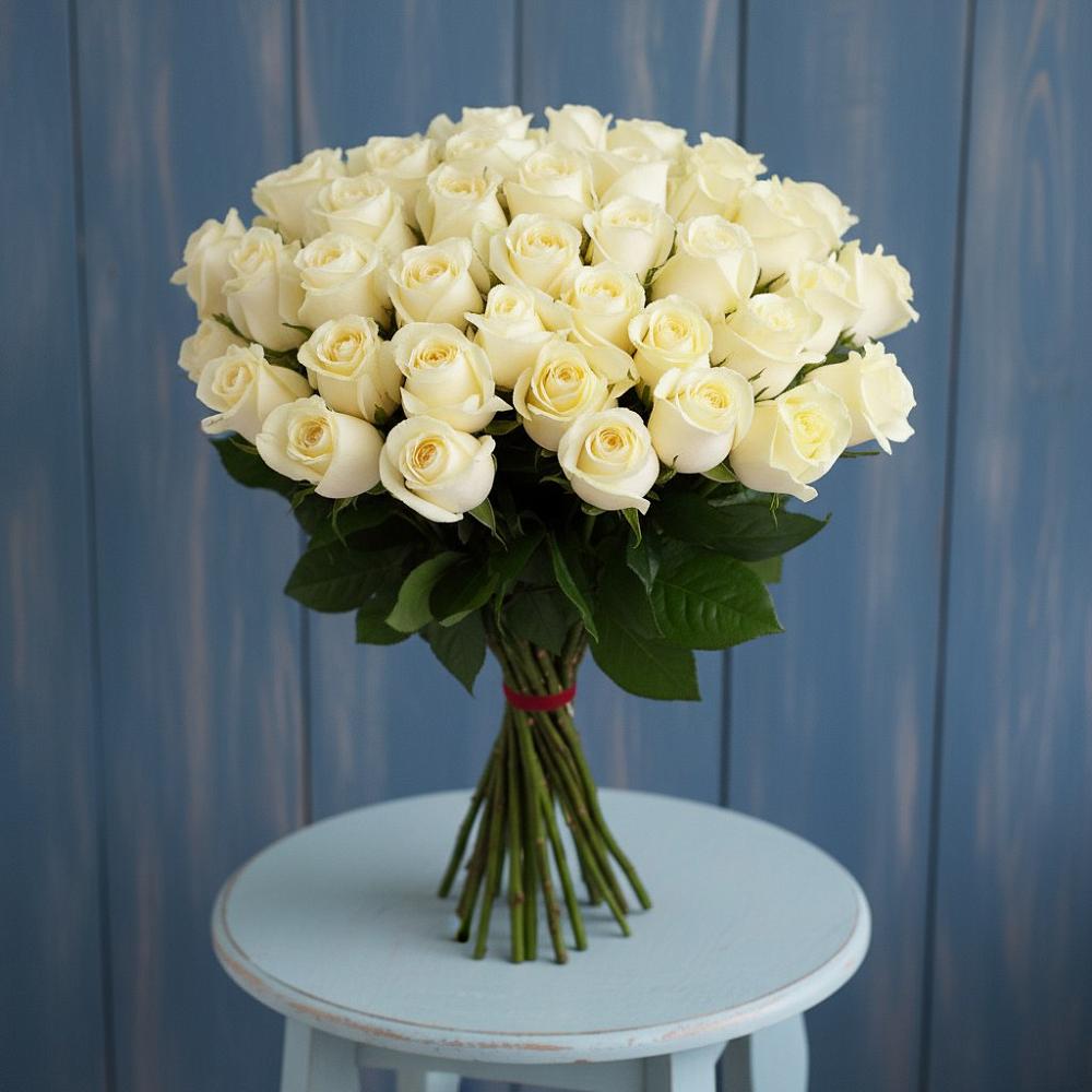 Букет 51 Белая роза Эдлесс Лав в Янино 1