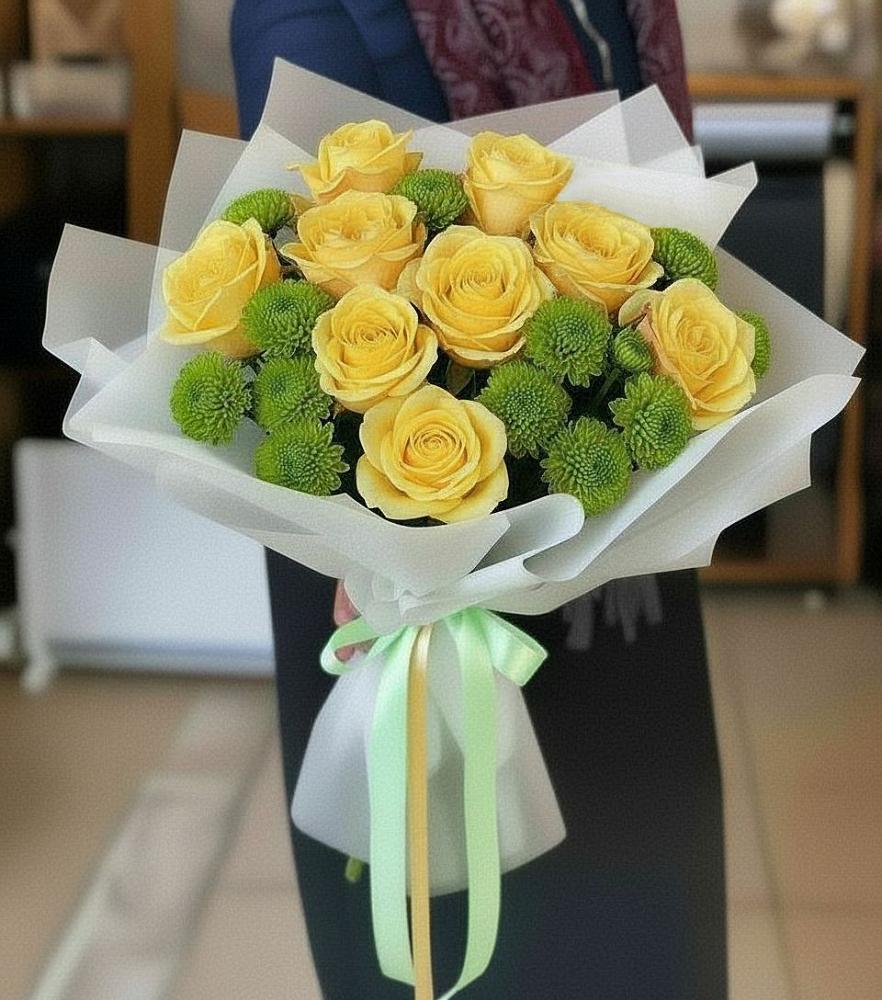 Букет цветов из: Хризантемы и Розы в Янино 1