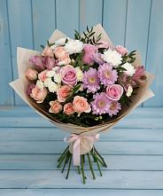 Букет цветов из:  Хризантемы, Розы и Альстромерии в Янино 1