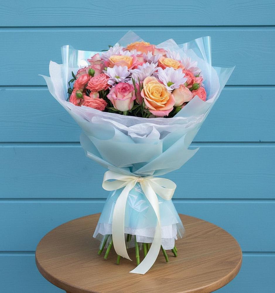 Букет цветов из: Хризантемы и Розы в Янино 1