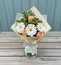 Букет цветов из:  Герберы, Розы и Хризантемы в Янино 1